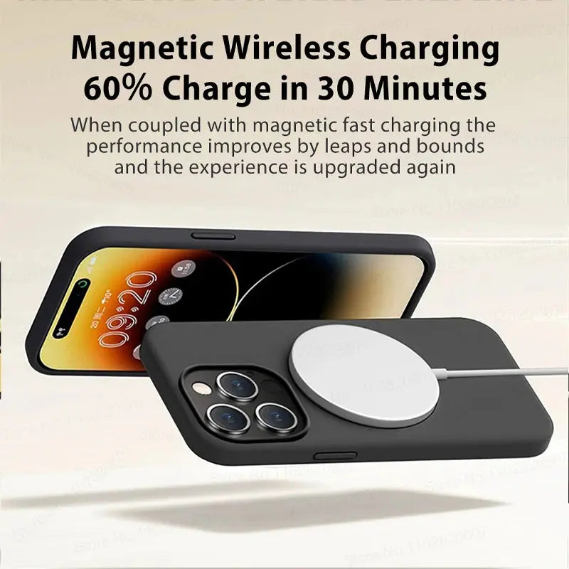 For Upgraded Magnetic Case For iPhone 15 12 Pro Max Wireless Charge Cases Liquid Silicone Phone Cover Black