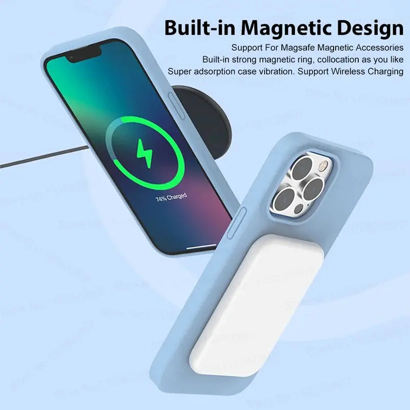For Upgraded Magnetic Case For iPhone 15 12 Pro Max Wireless Charge Cases Liquid Silicone Phone Cover Black