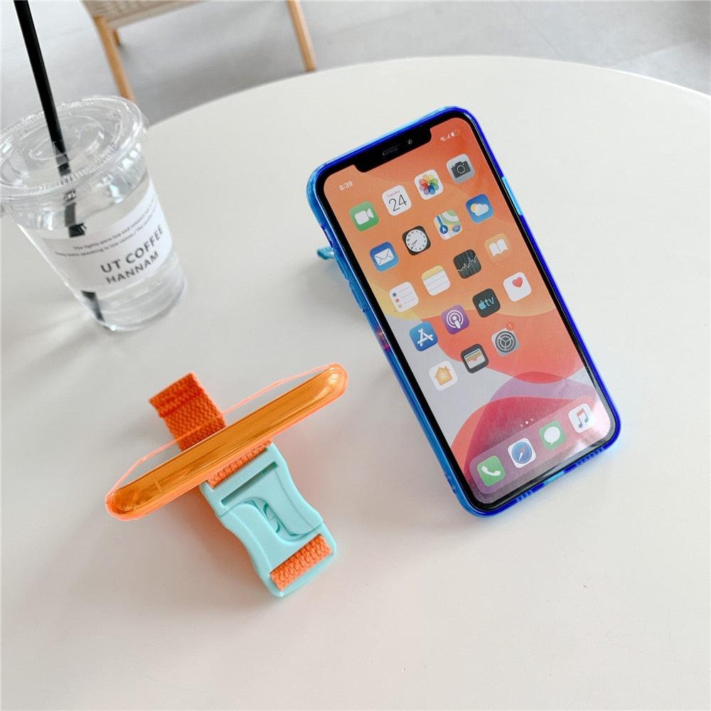 Fluorescent Sports Smartphone Case Bright Color Silicone Simple Soft Protective Cover Mobile Strap Wrist Crossbody Phone Case For iPhone 13 12 11 Pro XR XS Max X 8 7 Plus SE2 Strap Soft Silicon Phone Cover