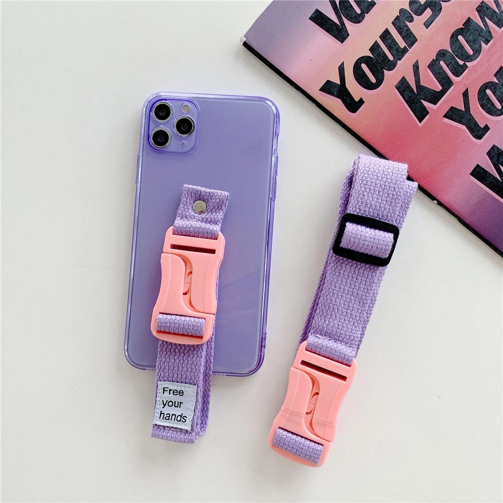 Fluorescent Sports Smartphone Case Bright Color Silicone Simple Soft Protective Cover Mobile Strap Wrist Crossbody Phone Case For iPhone 13 12 11 Pro XR XS Max X 8 7 Plus SE2 Strap Soft Silicon Phone Cover