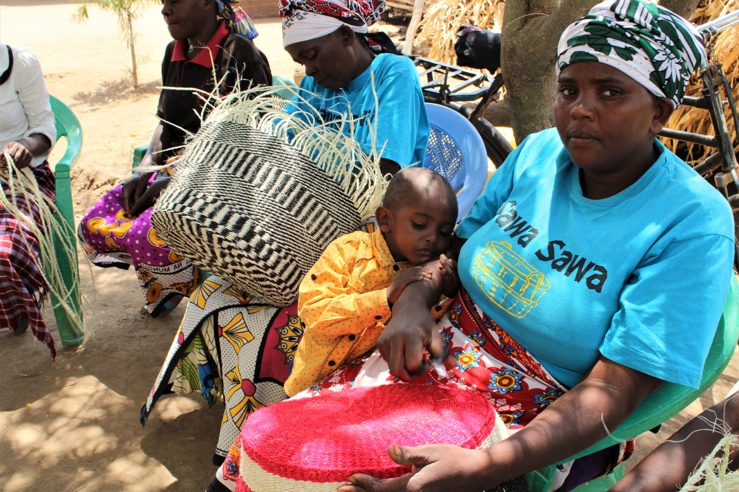 Balance Stripes Handwoven Beach Straw Tote Basket