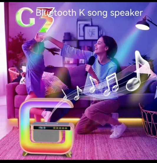 2025 New Wireless Speaker Charger, Atmosphere Bedside Light with Wireless Charging Station,Music Lit Lamp 4 in 5 Alarm Clock Gifts Idea for Family