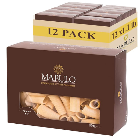Marulo, Rigatoni Pasta, Artisan Bronze Die-Cut Pasta, 12 Pack x 1.1 lb