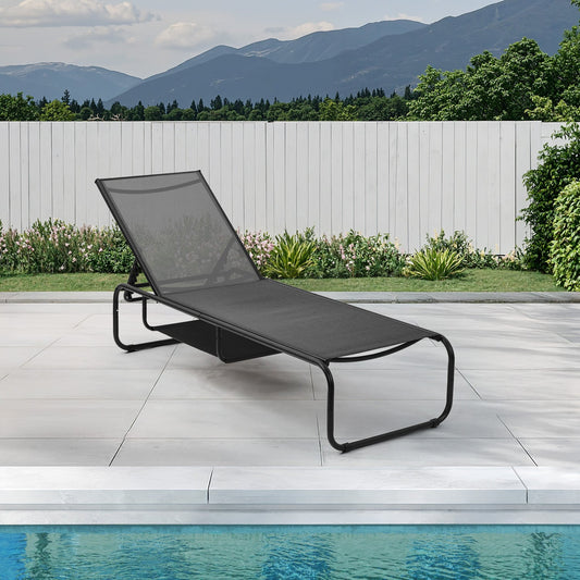 Ainfox Patio Chaise Lounge Chair, 5 Adjustable Positions Outdoor Recliner with Hidden Storage