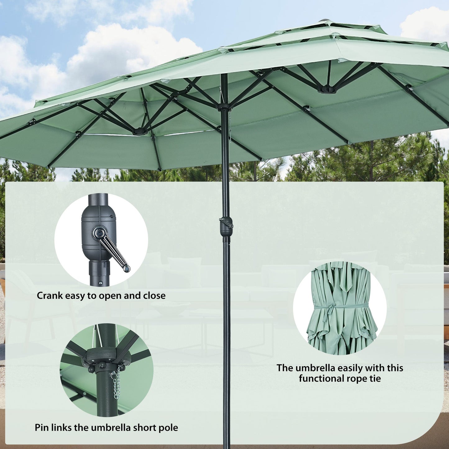 Ainfox 15ft Large Patio Umbrella, 3-Tiers Outdoor Double-Sided Rectangle Market Heavy Duty Umbrellas