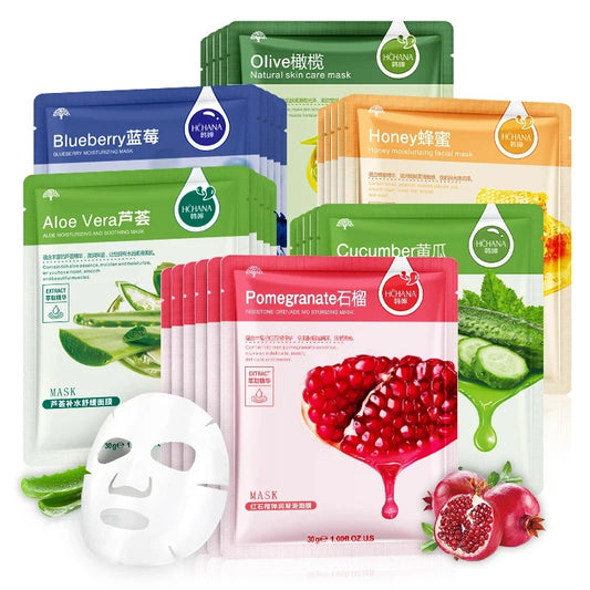 10pcs Natural Plant Facial Mask Moisturizing Oil Control Anti-Aging Fruit Aloe Korean Sheet Face Mask Beauty Skin Care Prodcuts