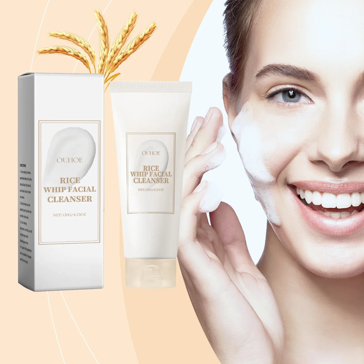 Rice Milk Cleansing Foam 120g Gentle Facial Wash Deep Cleanse Rice Extract Hydrating Non Drying Rich Lather for Soft Bright Skin