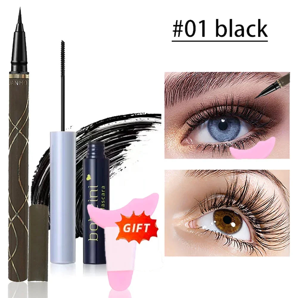 Silk Fiber Curling Mascara, Ultra-Fine Brush, Lengthening & Volumizing, Waterproof, Smudge-Proof, Long-Lasting, Unisex, Eye Safe