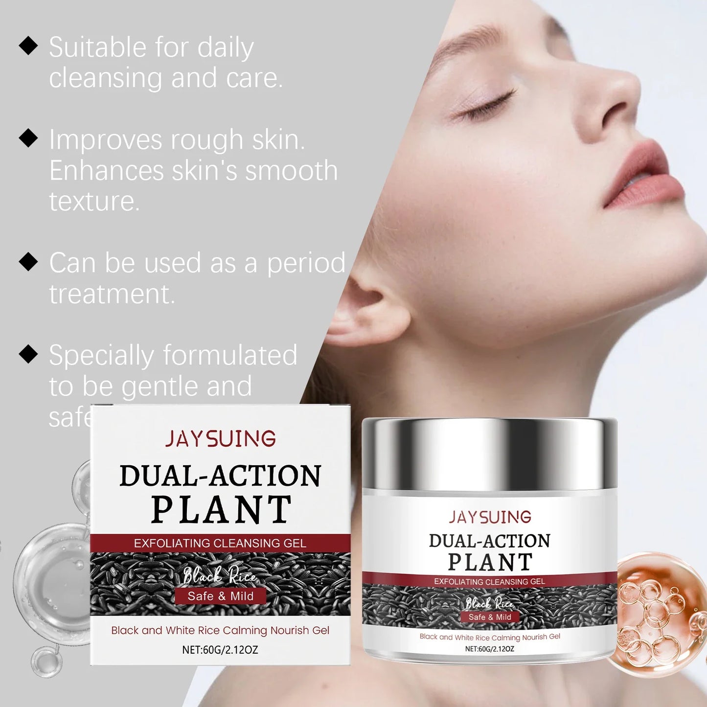 Black Rice Facial Cleansing Gel 60g, Deep Pore Cleanse Exfoliating Scrub Gentle Face Wash for Smooth Skin Daily Cleanser Winter