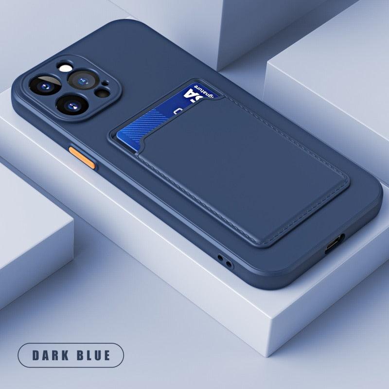 White Soft Wallet Card Holder Phone Case For iPhone 11 12 13 Pro Max Camera Protective Case Wallet Holder Cover Soft Portable Silicone Back Cover Durable Phone Case