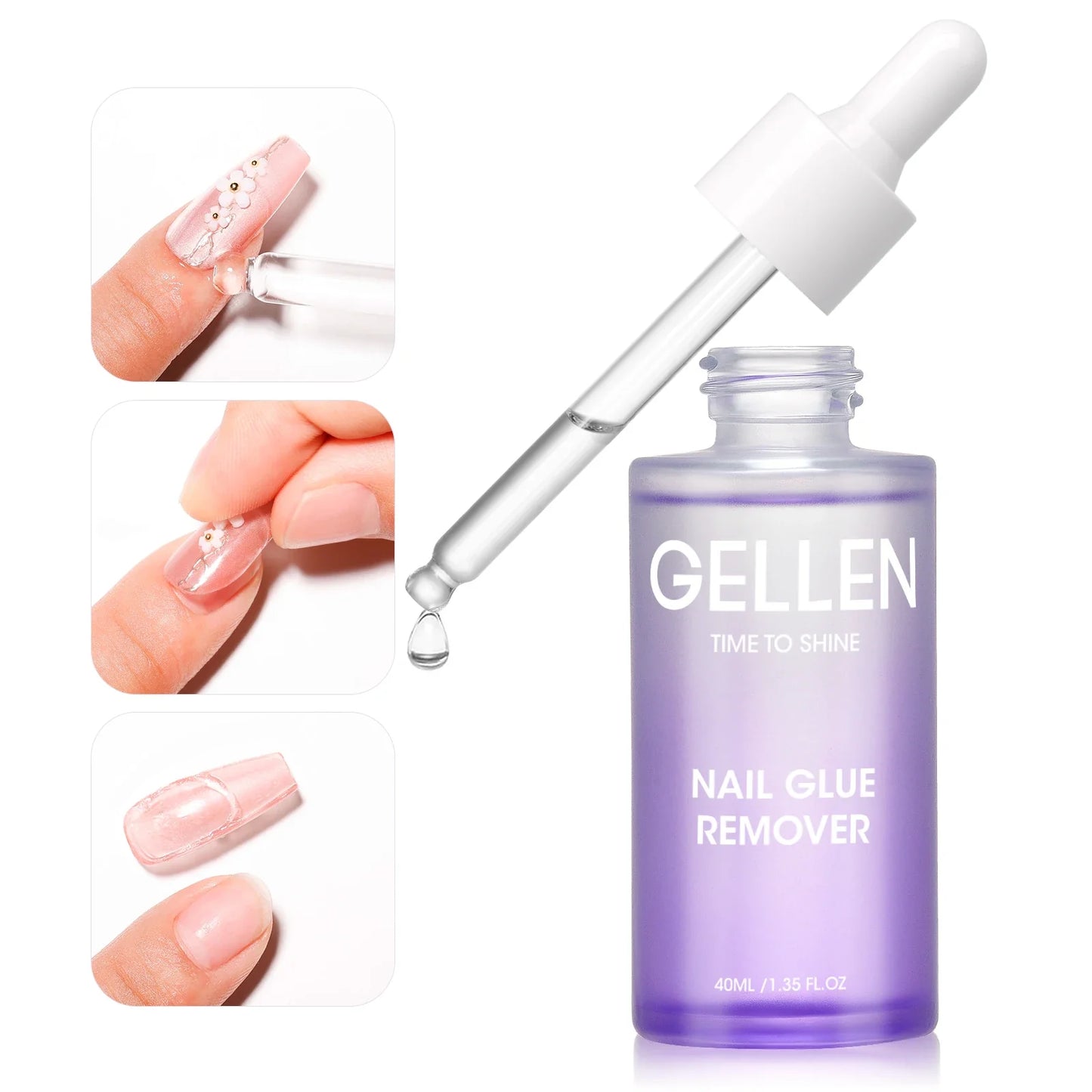 GELLEN Nail Glue Remover 40ml Gentle Formula UV Gel Removal Fake Tips Non Acetone Odorless Easy Debonder False Nails Glue Off