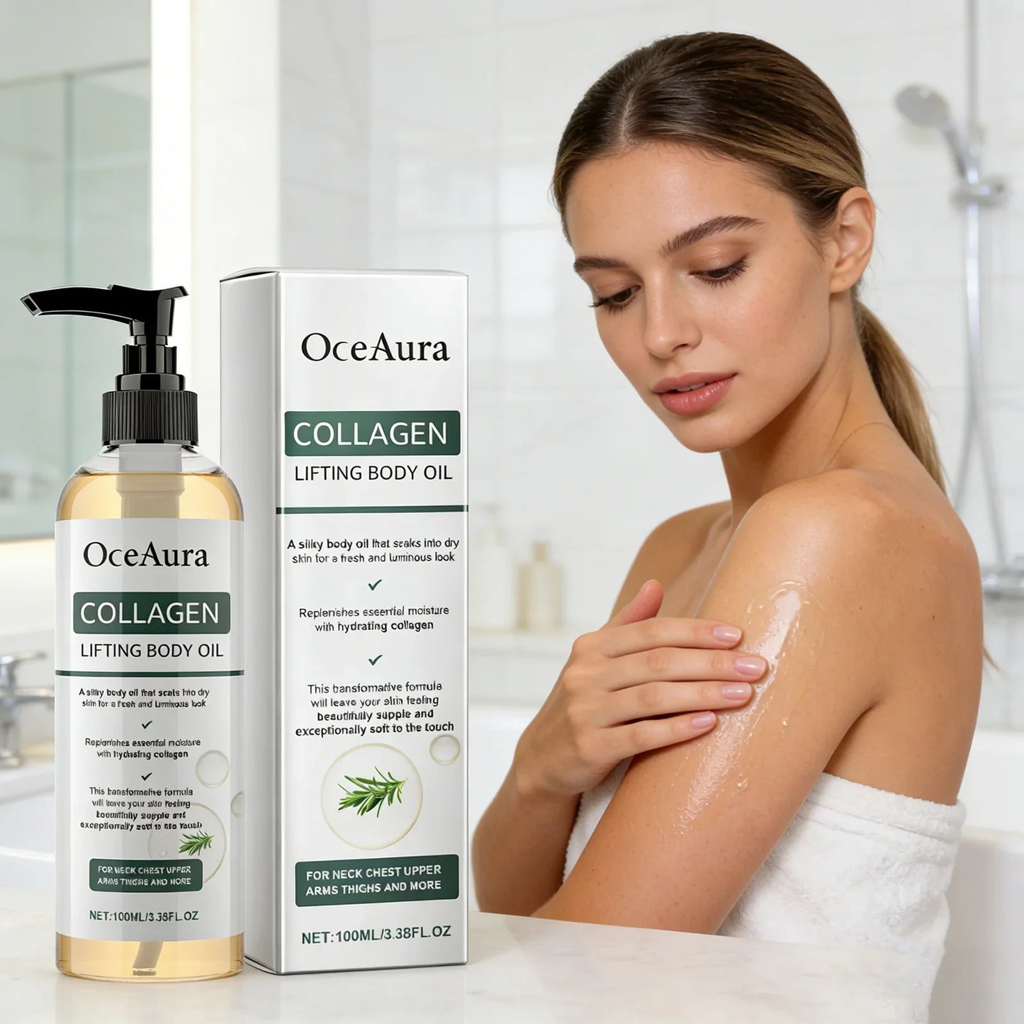 Collagen Firming Body Oil 100ml Enhance Skin Elasticity & Tighten Deep Hydration Moisturizing Refreshing Rosemary Non-Greasy Oil