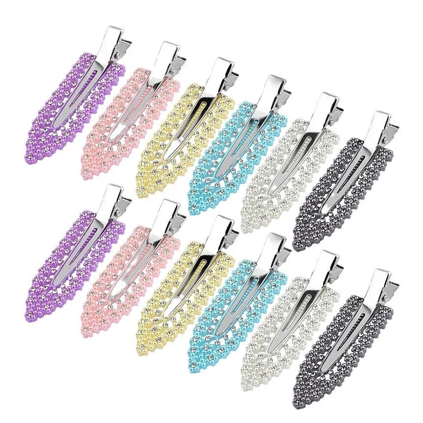 12Pcs Elegant Shiny With Pearls , Imitation Diamonds, Plastic Rhinestone Leaf Hair Clips Solid Romantic Party Hair Decorations