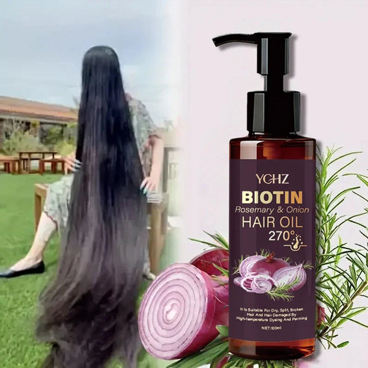 Biotin Hair Oil with Rosemary and Onion - Moisturizes Dry, Damaged, and Frizzy Hair - Nourishing Formula for Smooth, Silky Hair - Suitable for Normal Hair Types