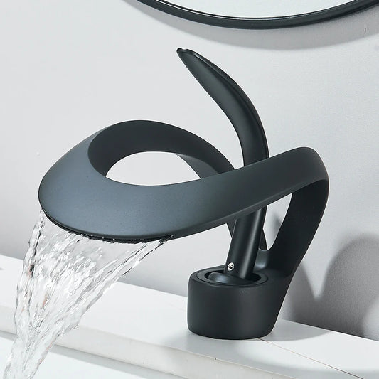 Solid Brass Waterfall Basin Faucet Single Handle Hot Cold Water Mixer Tap For Bathroom Sink