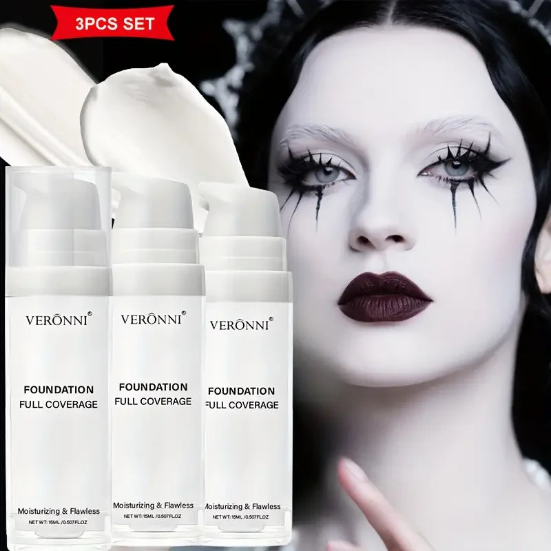 White Liquid Foundation, Full Coverage Heavy Duty Coverage, Creamy Liquid Formula for Goth Makeup, Cosplay, Long-Lasting Matte