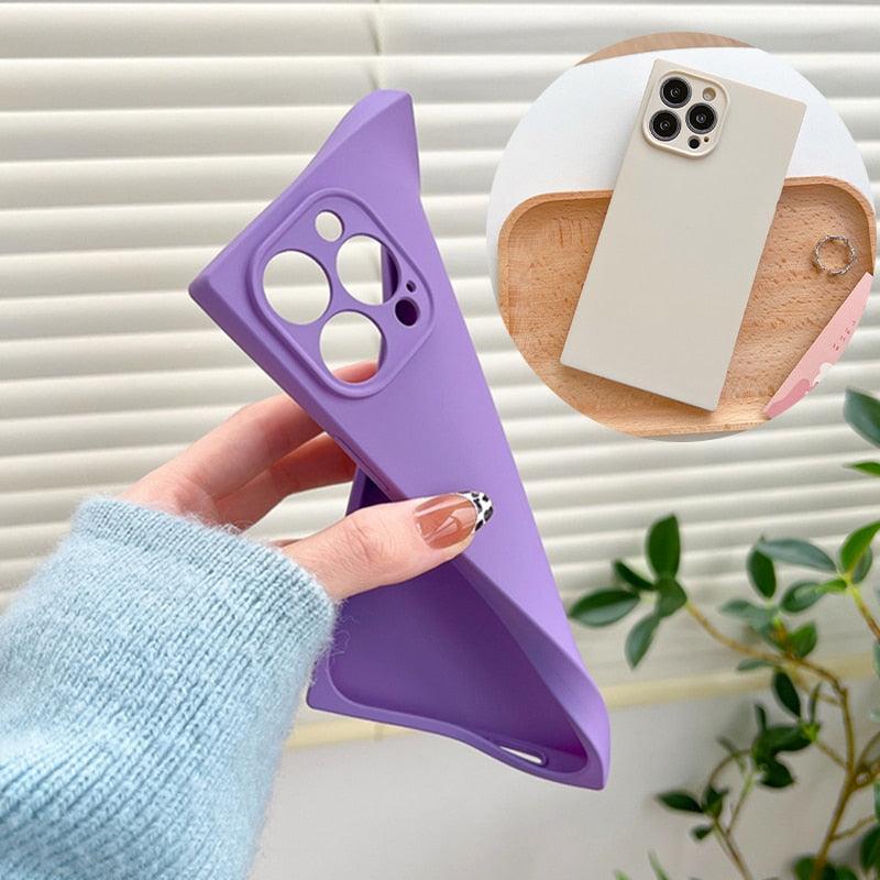Fashion Candy Color Square Soft Silicone Phone Case For iPhone 13 11 12 Pro Max Bumper Shockproof Cover Square Silicone Camera Case Ultra Thin Lightweight Silky Soft Case Compatible with iPhone