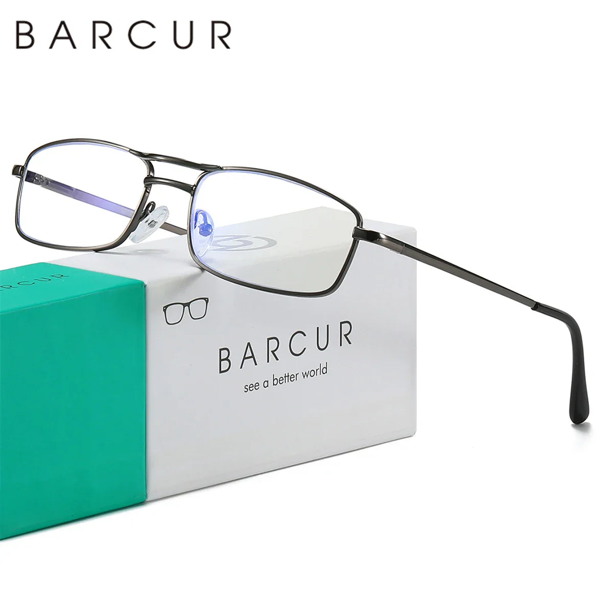 BARCUR Fashion Business Presbyopia Eyeglasses for Men and Women Ultra-Light Double Bar Alloy Rectangular Small Frame Transparent HD Reading Glasses