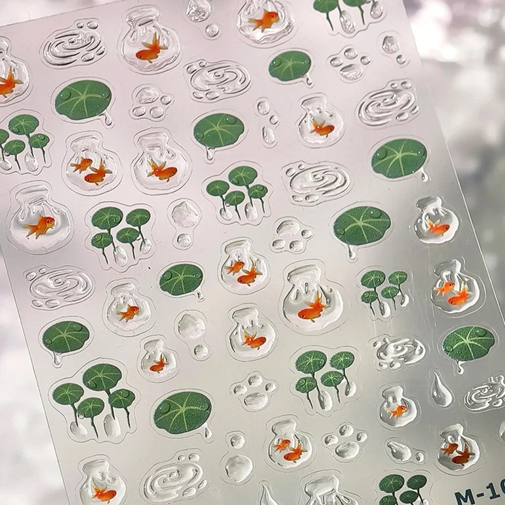 5D Deep Sea Fish Nail Art Stickers Shimmery Bubble Colorful Marine Life Nail Decals Summer Ocean Self Adhesive Manicure Decal