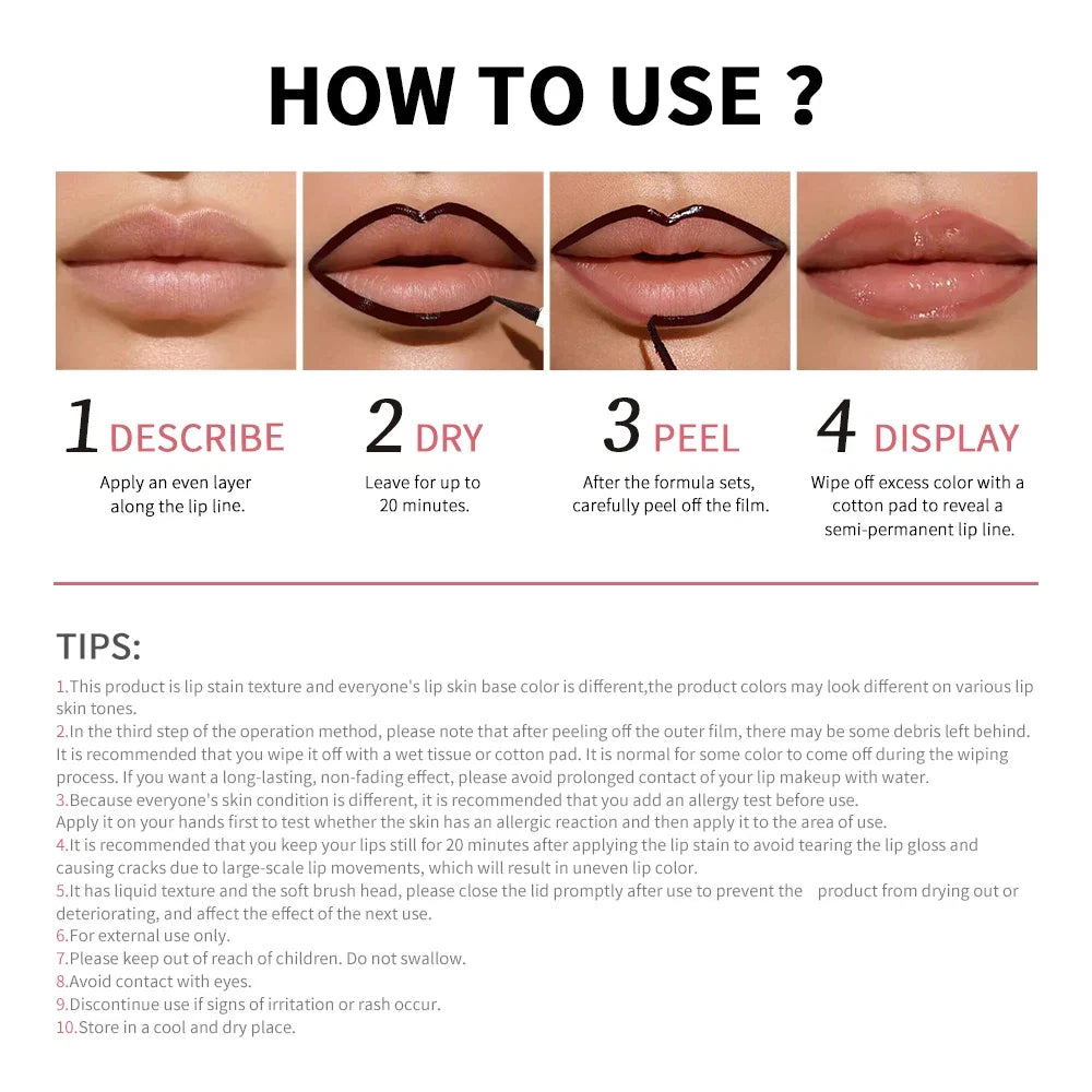 Lip Liner Pencil Peel Off Lip Stain Tattoo Long Wearing Matte Waterproof Smudge Proof Transfer Proof Lip Cosmetic For All Day