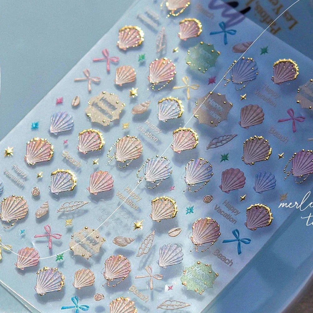 5D Metal Fish Nail Art Stickers Tiny Ocean Shoal of Fish Foil Waves Summer Beach Self Adhesive Decoration Manicure Decal DIY