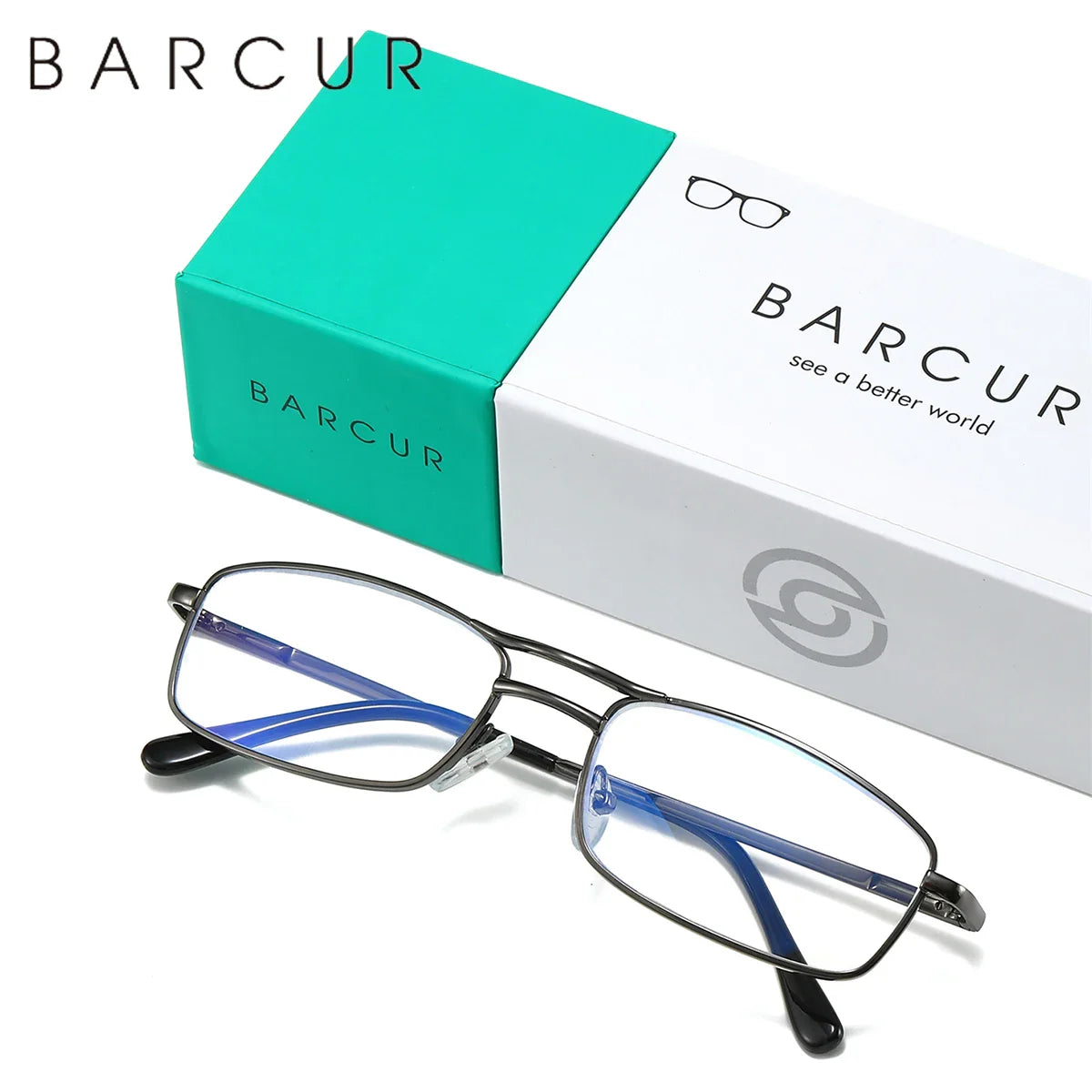 BARCUR Fashion Business Presbyopia Eyeglasses for Men and Women Ultra-Light Double Bar Alloy Rectangular Small Frame Transparent HD Reading Glasses