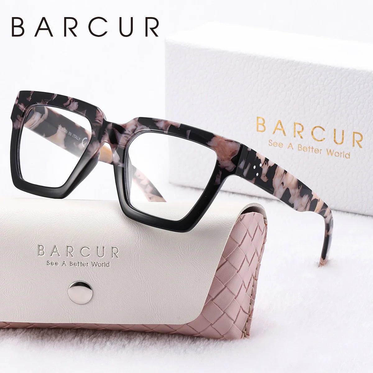 BARCUR Large Fashionable Frame Pink Reading Glasses for Women – Stylish Square Thick Frame Eyewear with Multi-Degree Options for Men & Women – Lightweight Blue Light Blocking Computer Glasses with White Gift Box for Home Office & Study