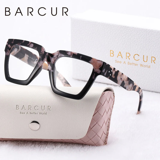 BARCUR Large Fashionable Frame Pink Reading Glasses for Women – Stylish Square Thick Frame Eyewear with Multi-Degree Options for Men & Women – Lightweight Blue Light Blocking Computer Glasses with White Gift Box for Home Office & Study