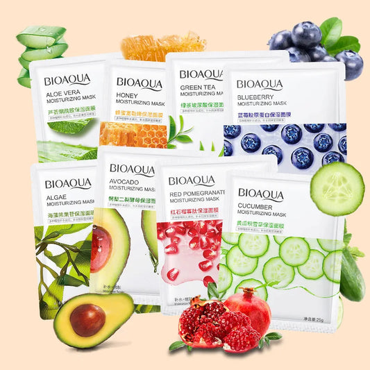 8pcs BIOAQUA Fruit Facial Masks Moisturizing Hydrating Brightening Anti-aging Face Mask Sheet Masks for Face Skin Care