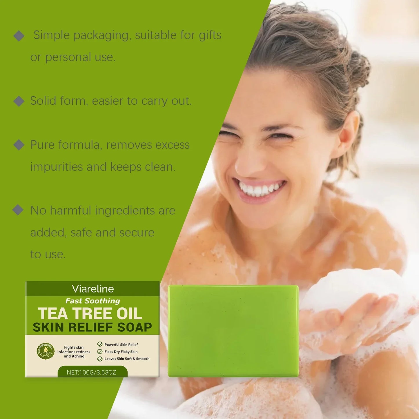 Tea Tree Oil Soap Cleaning Gentle Exfoliating Relieve Itch Moisturizing Dry Skin Smoothing Natural Bath Soap for Body and Face