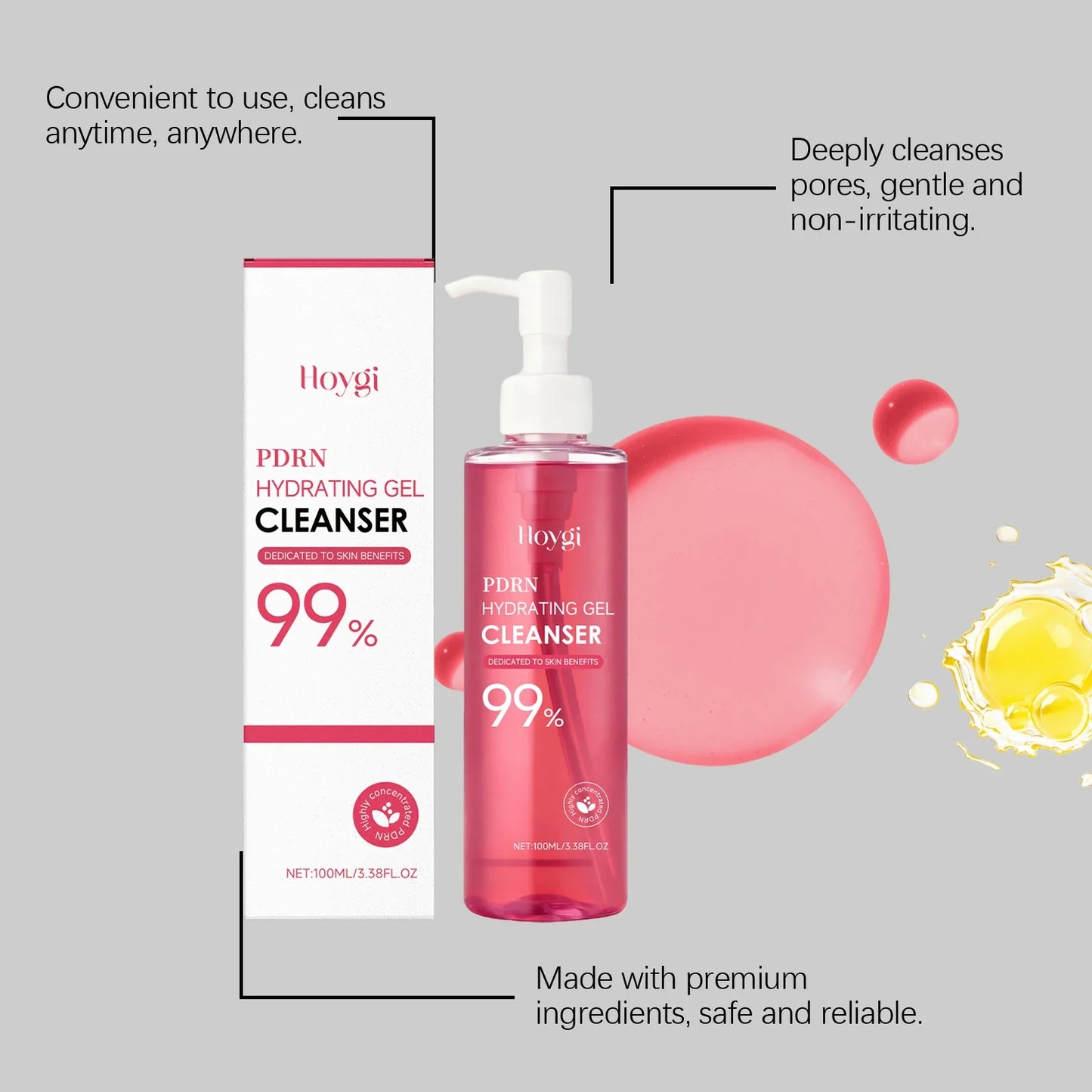 HOYGI Facial Cleansing Gel Oil Control Moisturizing Face Wash Anti-Acne Pore Refining Blackhead Remover Gentle Brightening Skin