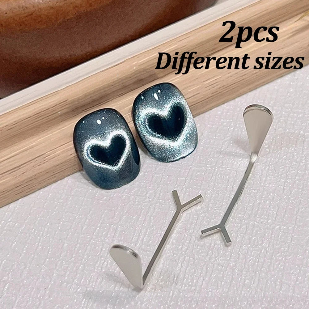 2pcs Love-shaped Nail Art Magnet Set Y-shape Iron Wire Cat Eye Magnetic Stick Strong Heart Pattern Magnetic Gel Polish Nail Tool