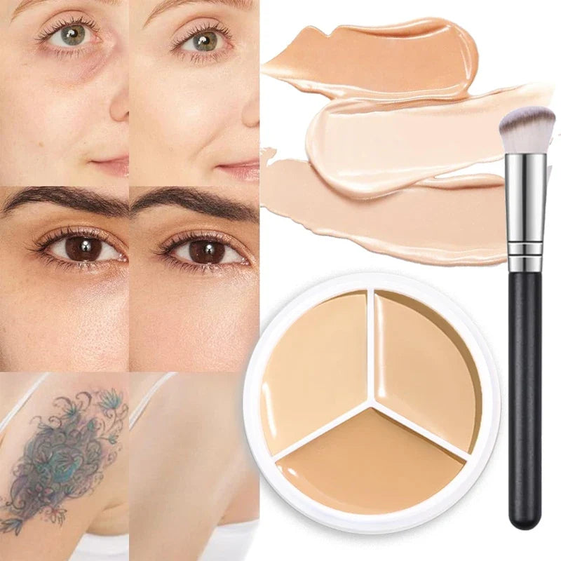 3-Color Concealer Palette Professionally Covers Dark Circles Around Eyes and Face