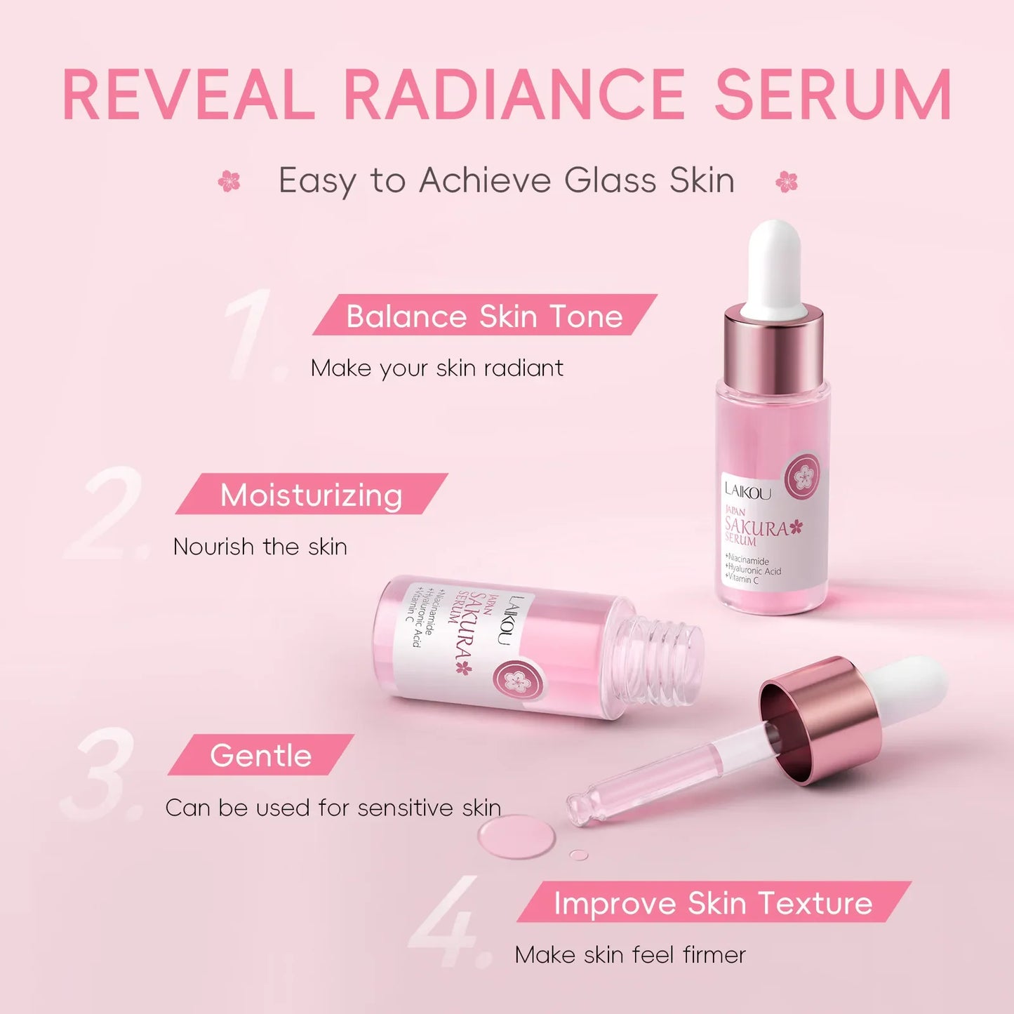 LAIKOU Sakura Face Serum  Wrinkle Essence Brightening Essence Shrink Pores Moisturizing Skin Care 17ml or 30ml