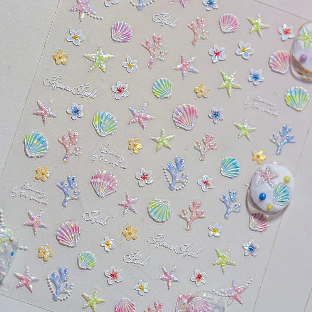 5D Deep Sea Fish Nail Art Stickers Shimmery Bubble Colorful Marine Life Nail Decals Summer Ocean Self Adhesive Manicure Decal