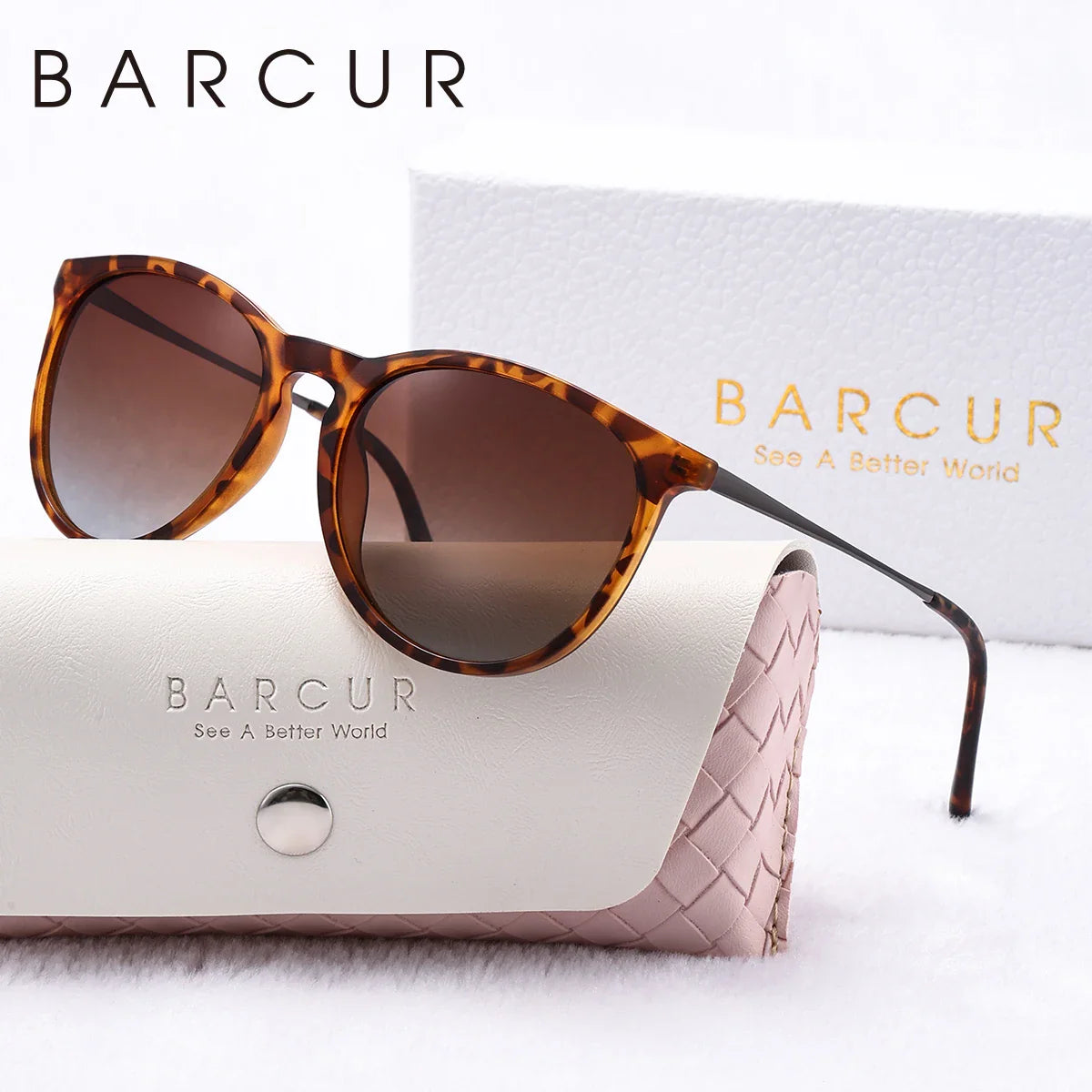 BARCUR Sunglasses Women’s Leopard Print Two-Tone Cat Eye Fashion Glasses – Trendy Polarized UV400 Gradient TAC Lenses for Summer Travel & Outdoor Activities