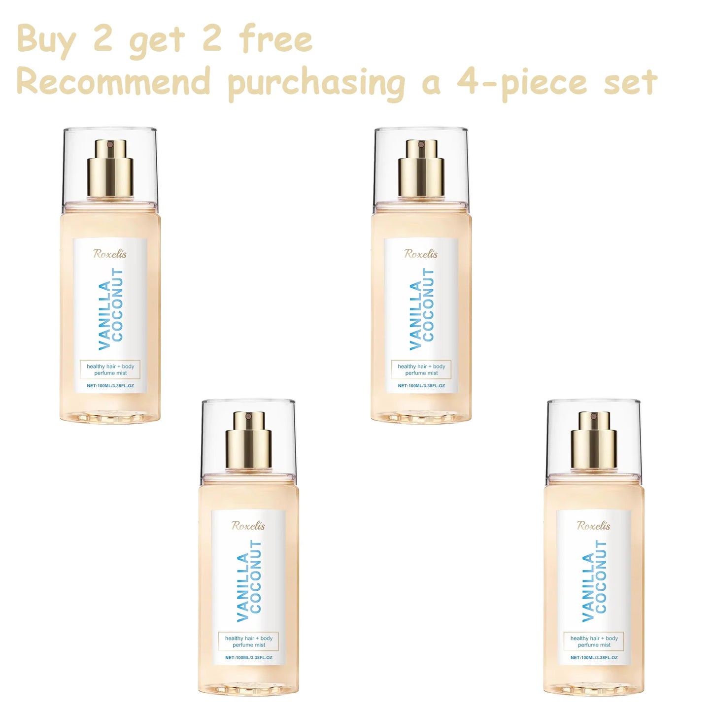 Vanilla Coconut Body Hair Mist - Long Lasting Fresh Romantic Fragrance, Travel Size Portable Spray Women Men Daily & Dating Use