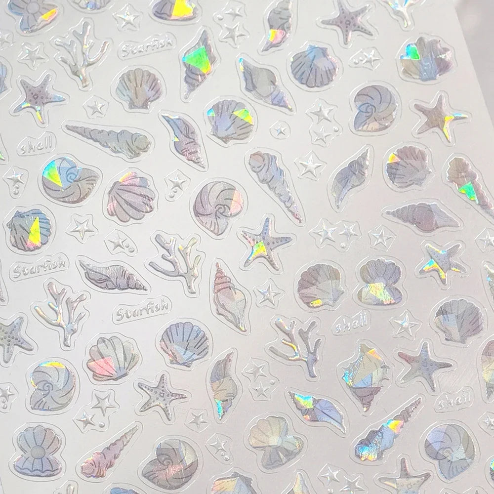 5D Deep Sea Fish Nail Art Stickers Shimmery Bubble Colorful Marine Life Nail Decals Summer Ocean Self Adhesive Manicure Decal