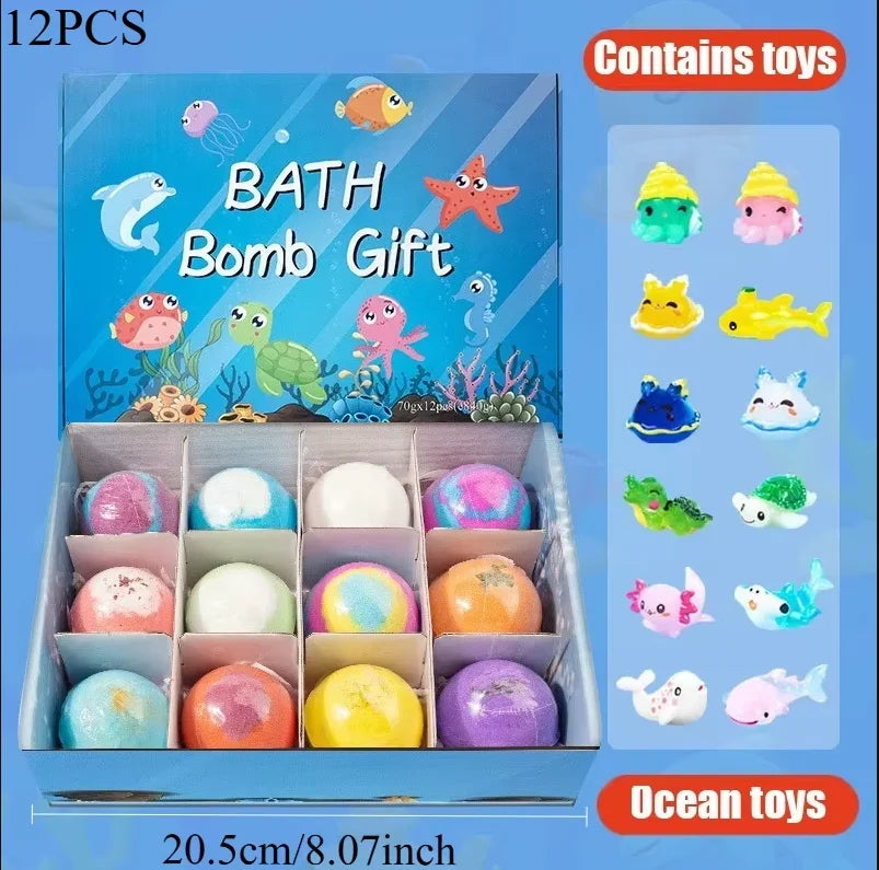 New 12PCS Ocean Toy Bath Salt Bombs, Bubble Bath Balls for Adults & Kids, Fun Educational Bath Toys Party Favor Set