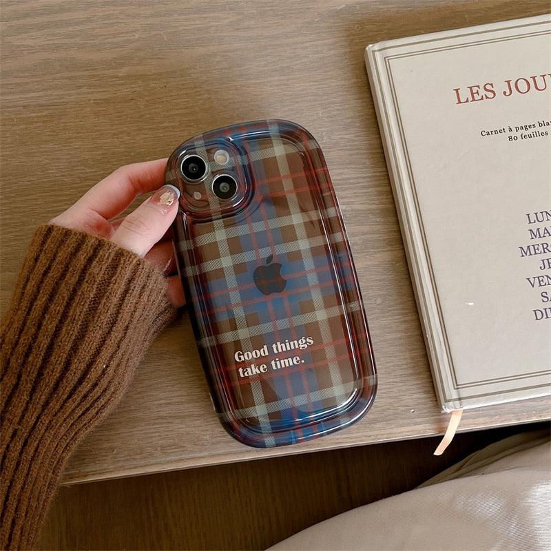 Cute Scottish Plaid Lattice Soft Case For Iphone 14 13 12 11 Pro Max X Xr Xs Max Lovely Dog Shockproof Protective Cover Checkered Plaid Soft Silicone Case