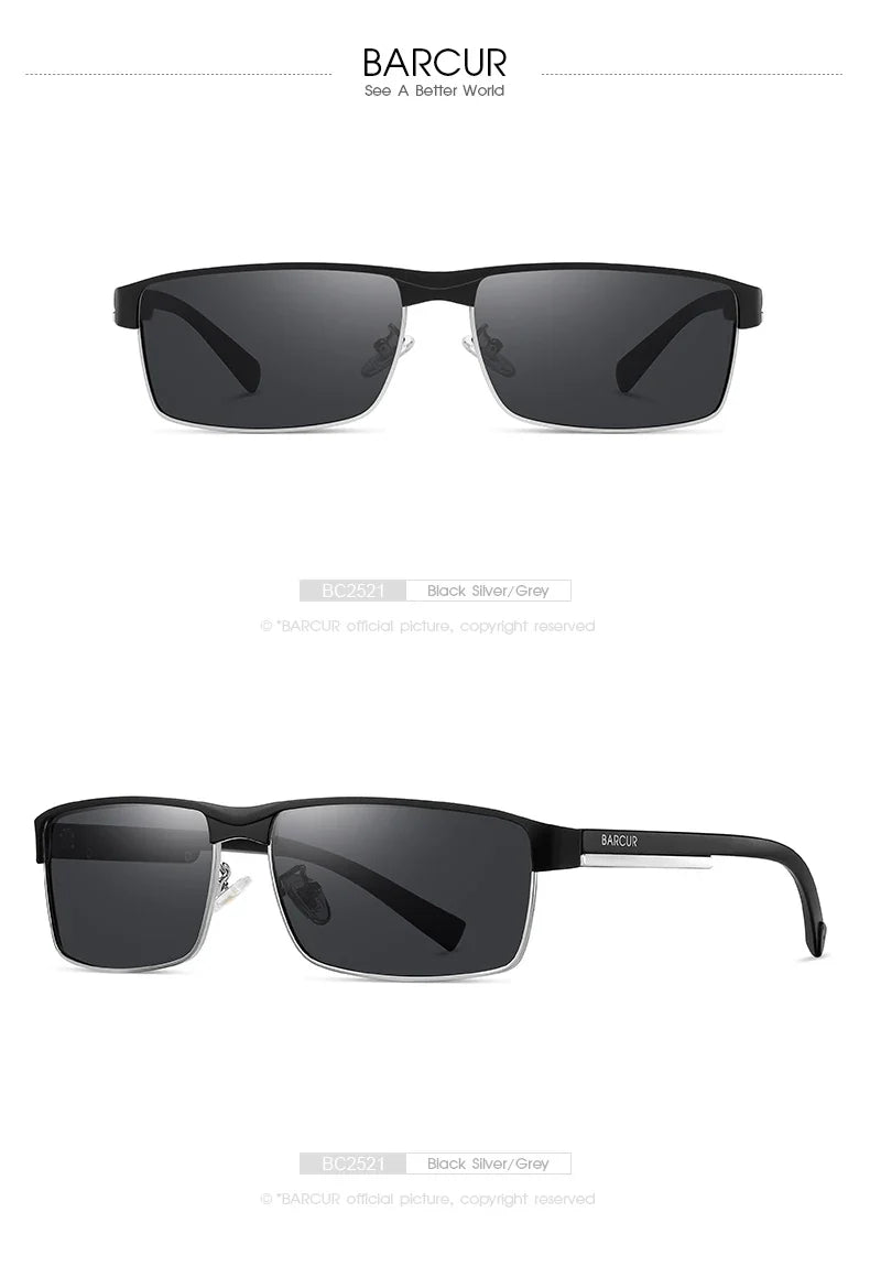 BARCUR Sunglasses Men’s Original Rectangle Fashionable Business Sunglasses – Polarized UV400 Protection for Driving Hiking Sports and Casual Wear – Trendy Fashion Shades Oculos De Sol with Anti-Reflective TAC Lenses