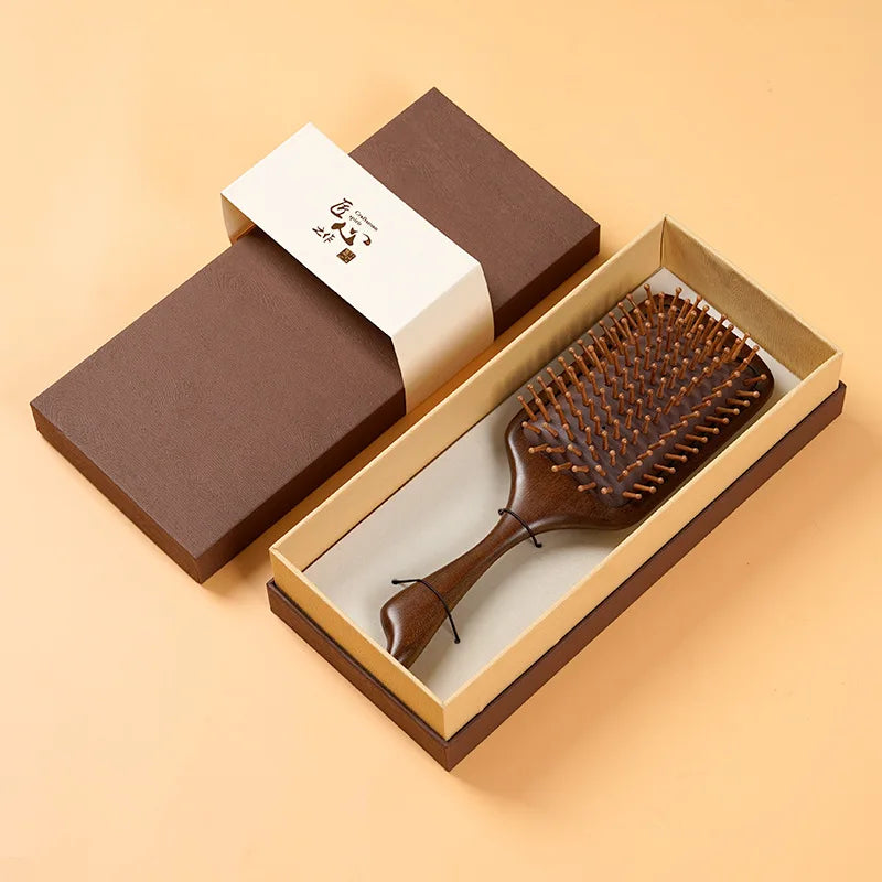 Natural Sandalwood Air Cushion Comb Scalp Massage Hair Brush Women Anti-static Hairdressing Comb for Hair Volume & Curly Hair