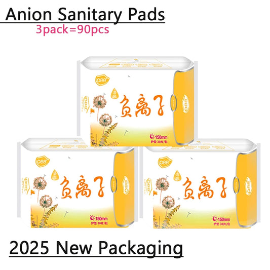 90Pcs/3Pack Anion Sanitary Pads Kill Bacteria Panty Liner Anti Inflammation Remove Yeast Infection Menstrual Pad Anion Sanitary