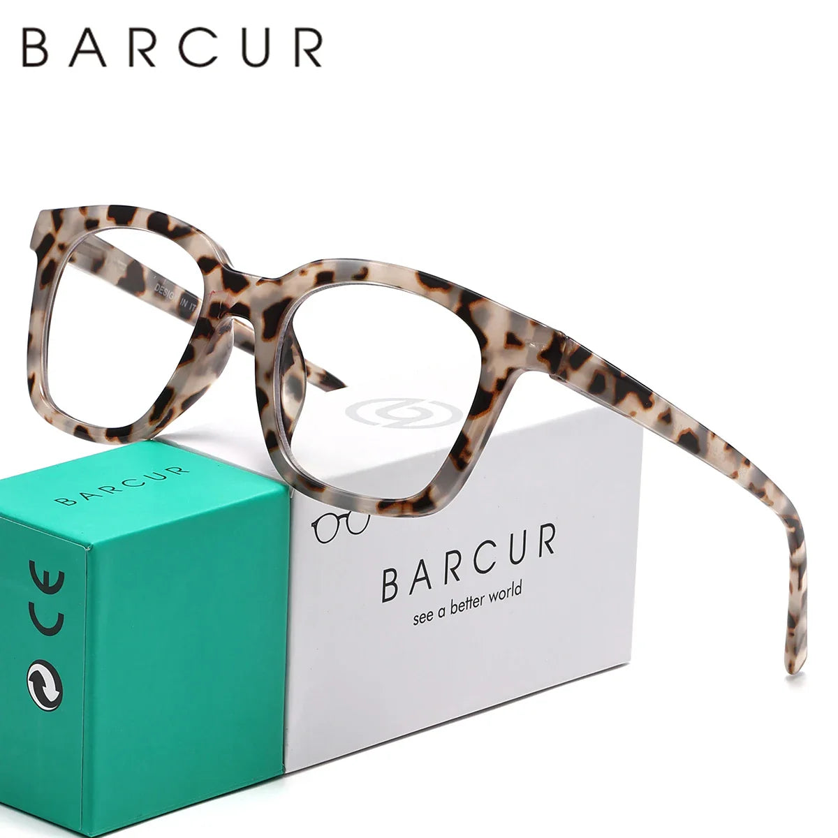 BARCUR Fashion Retro Leopard Pattern Women's Presbyopia Glasses Durable Multi-Degree PC Rectangular Small Frame with Transparent Acrylic Lenses for Reading or Work