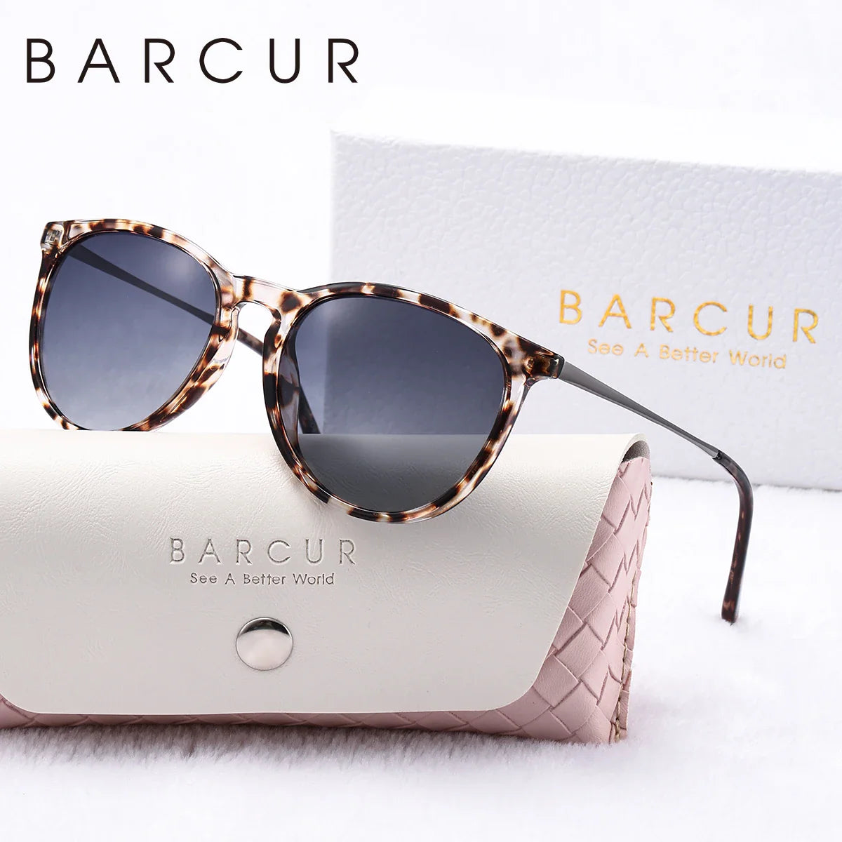 BARCUR Sunglasses Women’s Leopard Print Two-Tone Cat Eye Fashion Glasses – Trendy Polarized UV400 Gradient TAC Lenses for Summer Travel & Outdoor Activities
