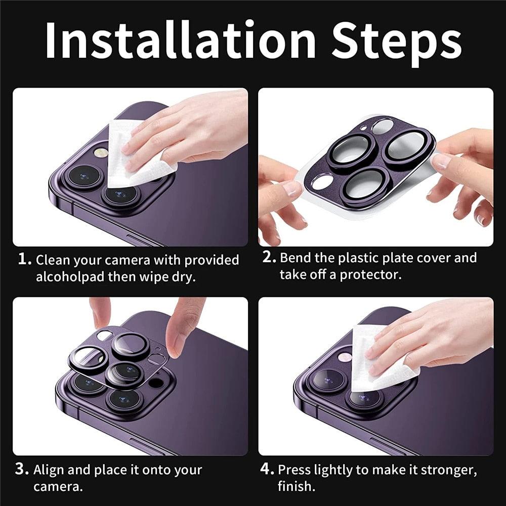 Camera Lens Metal Protector Glass For iPhone 14 Pro 13Pro 13 12 Pro Max Plus Full Cover Lens Protective Cap For iPhone 13 14Pro Tempered Glass Lens Film Metal Camera Screen Protection HD Clear Lens Protector