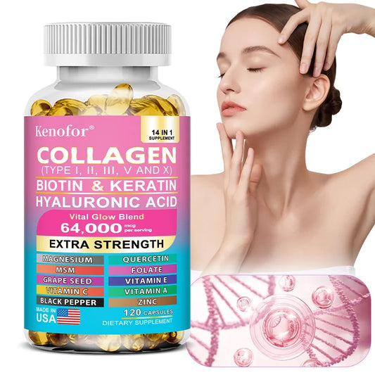 14 IN 1 Collagen Capsules - Biotin & Keratin Skin Care Product Booster Anti Aging Whitening Skin Nail and Hair Care Supplement