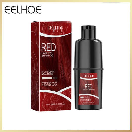 EELHOE 100ml Red Hair Color Shampoo Herbal Extracts Nourishing Care Long-Lasting Color Gentle Healthy Dyeing for All Hair Types