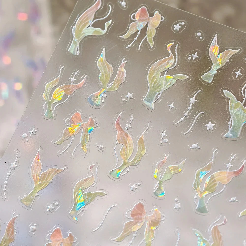 5D Deep Sea Fish Nail Art Stickers Shimmery Bubble Colorful Marine Life Nail Decals Summer Ocean Self Adhesive Manicure Decal