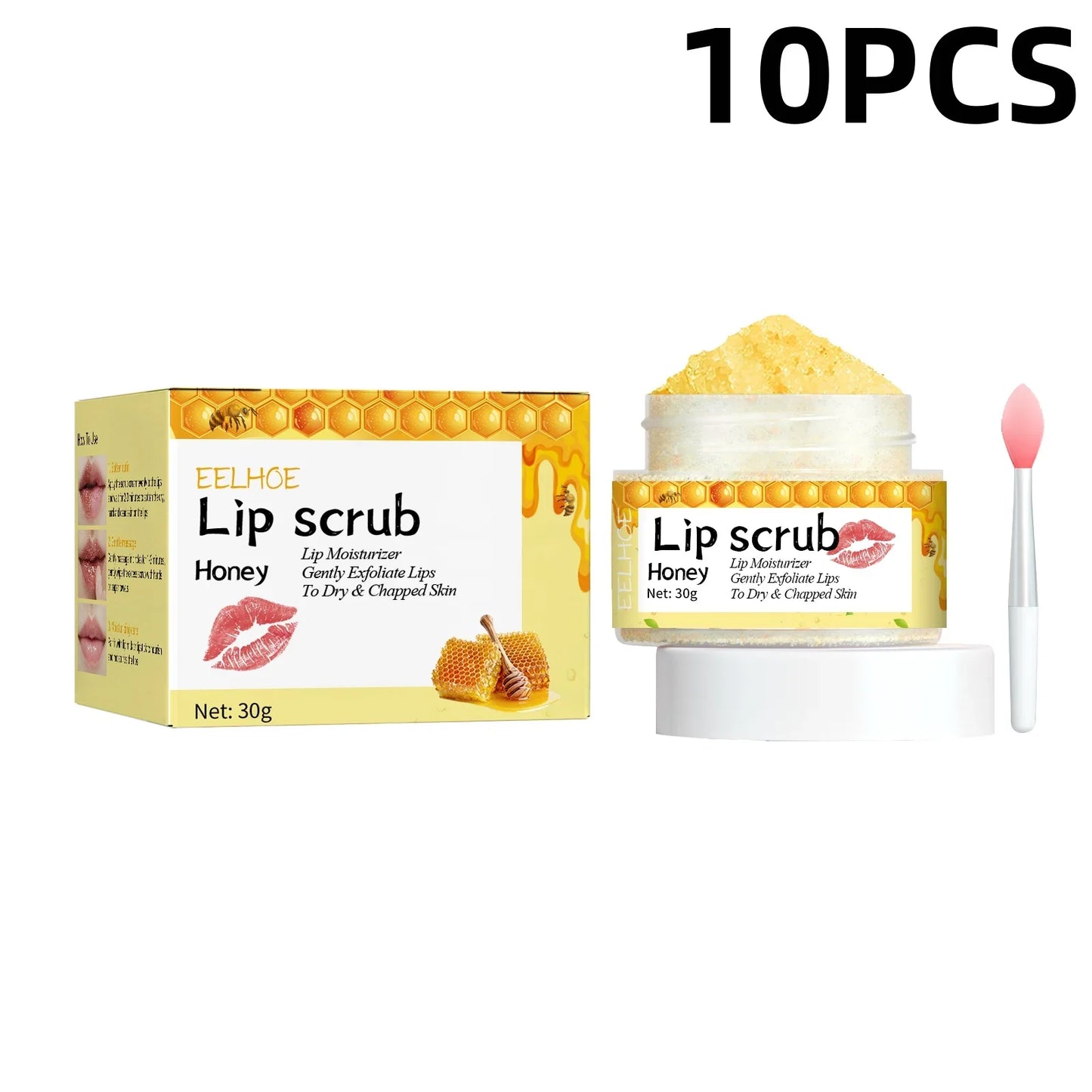 EELHOE Honey Lip Scrub Exfoliator for Dry Chapped Lips Nourishing Moisturizing Dead Skin Removal Plumping Line Care Treatment